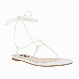 Nine West Tella Ankle Wrap Flat Sandals - White - Ireland (YB5748601)